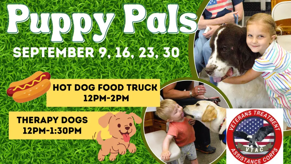Hot Dogs and Therapy Dogs between 12-2pm on Wednesdays in September